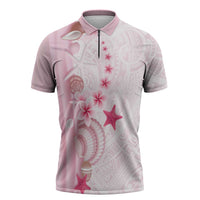 Pink Plumeria Sea Shell Zipper Polo Shirt Starfish Polynesian Pattern LT01 Pink - Polynesian Pride