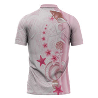 Pink Plumeria Sea Shell Zipper Polo Shirt Starfish Polynesian Pattern LT01 - Polynesian Pride