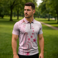 Pink Plumeria Sea Shell Zipper Polo Shirt Starfish Polynesian Pattern LT01 - Polynesian Pride
