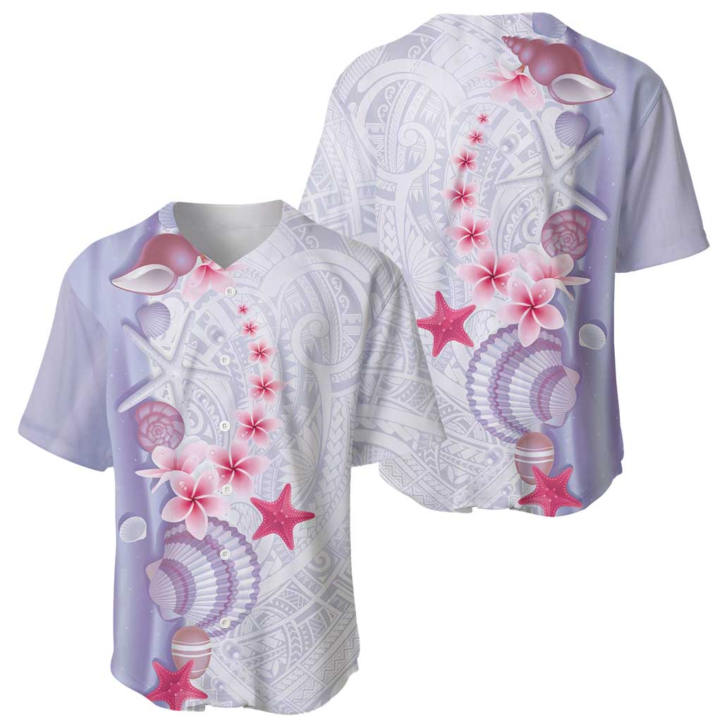Purple Plumeria Sea Shell Baseball Jersey Starfish Polynesian Pattern - Polynesian Pride