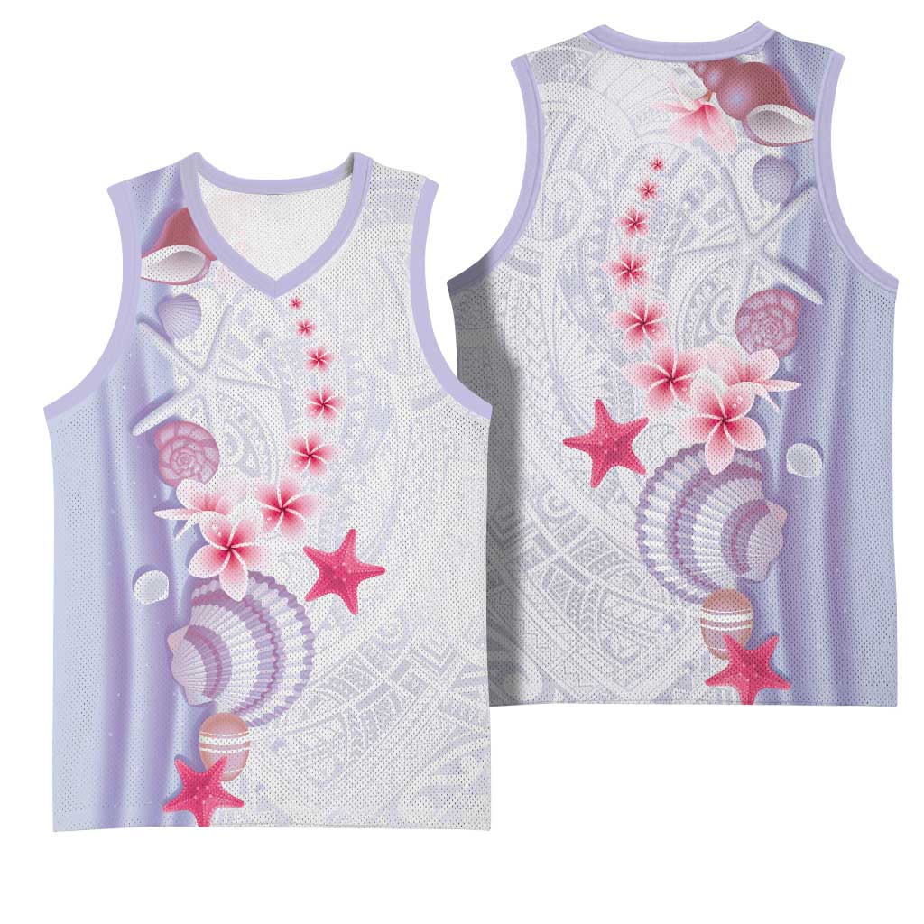 Purple Plumeria Sea Shell Basketball Jersey Starfish Polynesian Pattern LT01 - Polynesian Pride