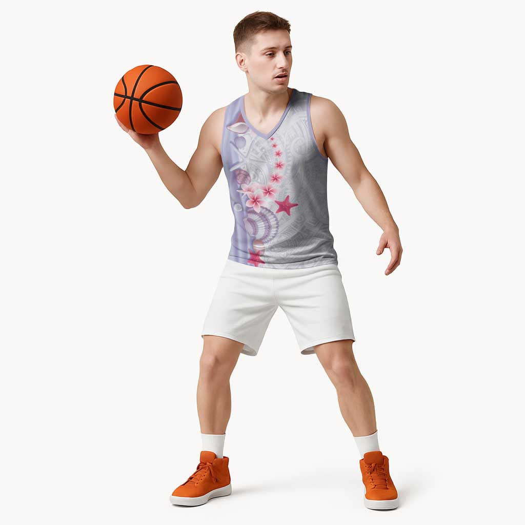 Purple Plumeria Sea Shell Basketball Jersey Starfish Polynesian Pattern LT01 - Polynesian Pride