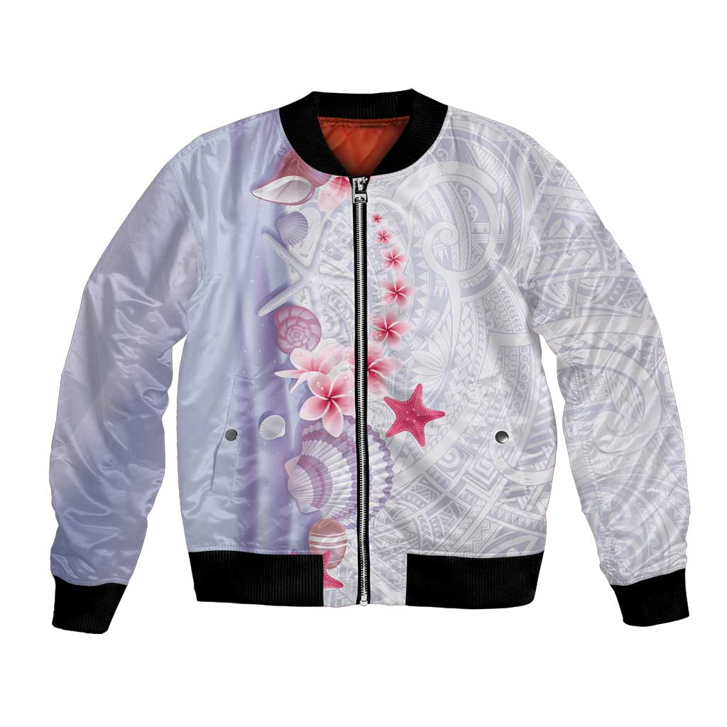 Purple Plumeria Sea Shell Bomber Jacket Starfish Polynesian Pattern LT01 Unisex Purple - Polynesian Pride