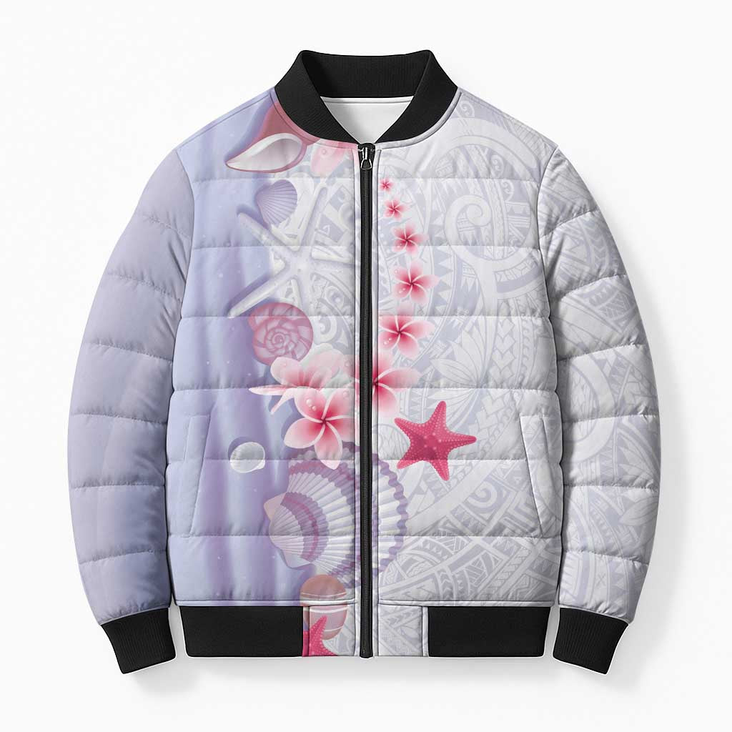 Purple Plumeria Sea Shell Bomber Puffer Jacket Starfish Polynesian Pattern LT01 Unisex Purple - Polynesian Pride