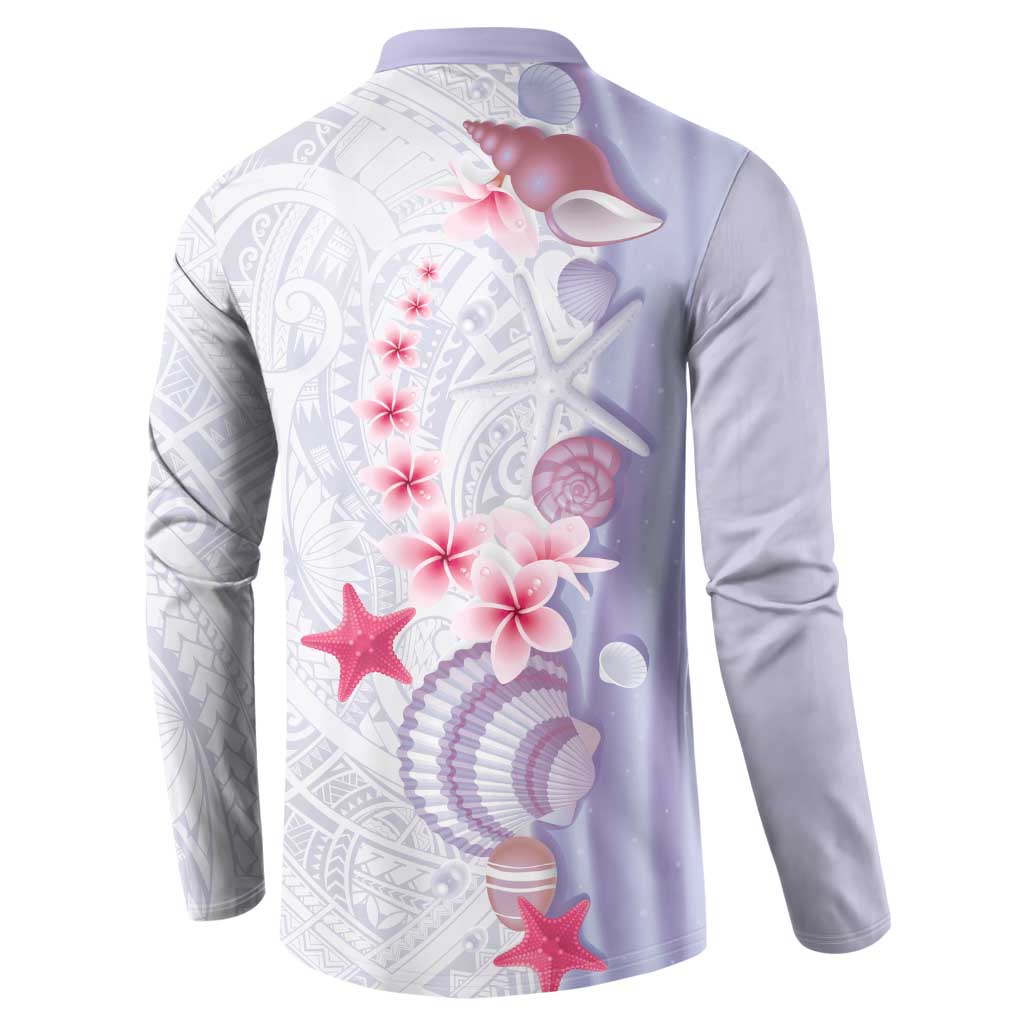 Purple Plumeria Sea Shell Button Sweatshirt Starfish Polynesian Pattern LT01 - Polynesian Pride