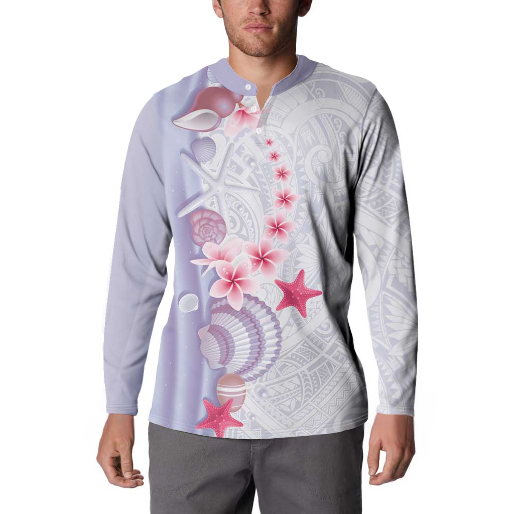Purple Plumeria Sea Shell Button Sweatshirt Starfish Polynesian Pattern LT01 - Polynesian Pride
