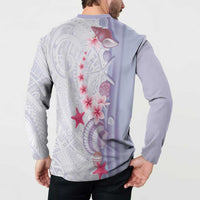 Purple Plumeria Sea Shell Button Sweatshirt Starfish Polynesian Pattern LT01 - Polynesian Pride