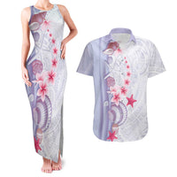 Purple Plumeria Sea Shell Couples Matching Tank Maxi Dress and Hawaiian Shirt Starfish Polynesian Pattern - Polynesian Pride