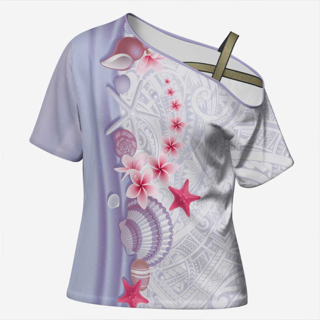 Purple Plumeria Sea Shell Cross Shoulder Shirt Starfish Polynesian Pattern LT01 Female Purple - Polynesian Pride