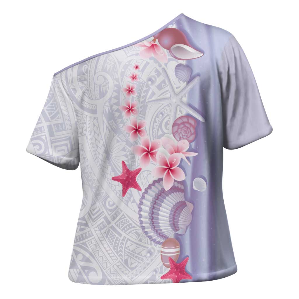 Purple Plumeria Sea Shell Cross Shoulder Shirt Starfish Polynesian Pattern LT01 - Polynesian Pride