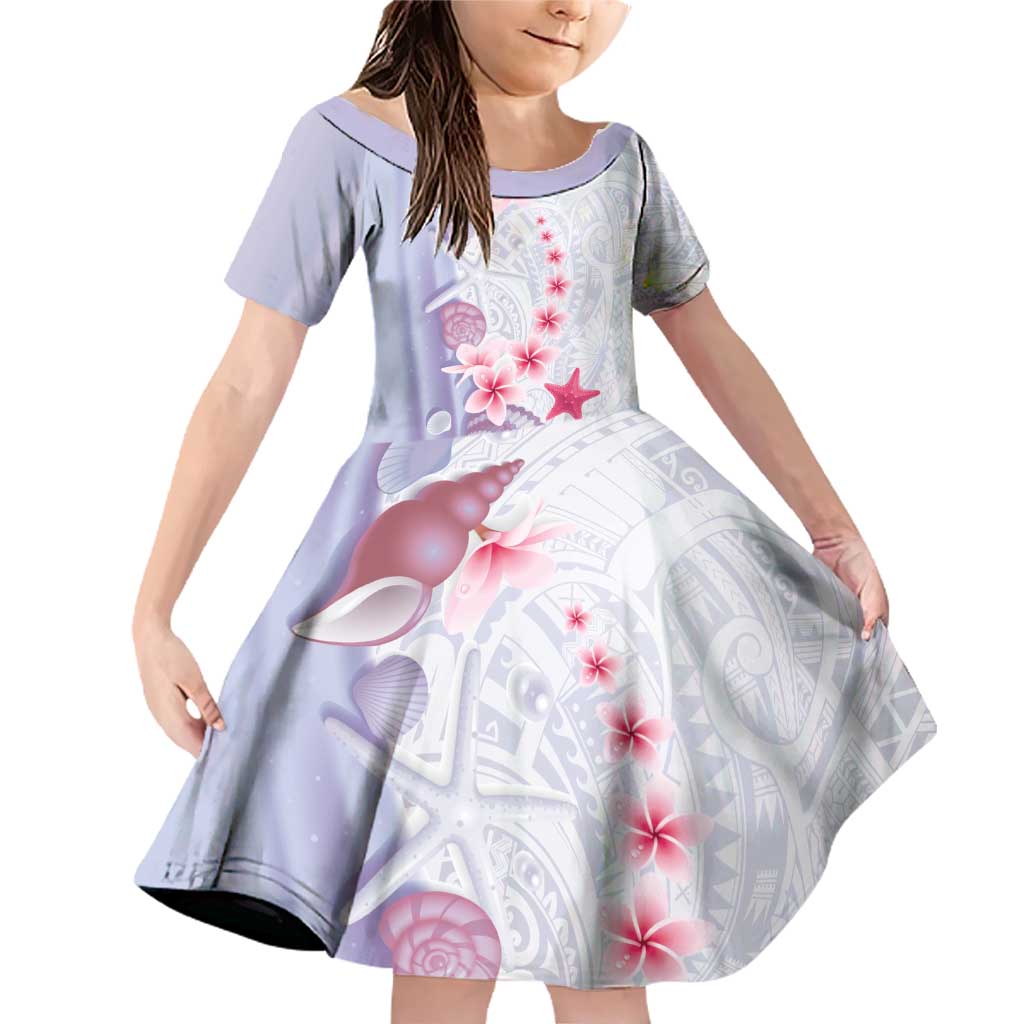 Purple Plumeria Sea Shell Family Matching Off Shoulder Short Dress and Hawaiian Shirt Starfish Polynesian Pattern - Polynesian Pride