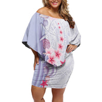 Purple Plumeria Sea Shell Family Matching Off Shoulder Short Dress and Hawaiian Shirt Starfish Polynesian Pattern - Polynesian Pride