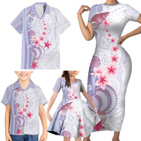 Purple Plumeria Sea Shell Family Matching Short Sleeve Bodycon Dress and Hawaiian Shirt Starfish Polynesian Pattern - Polynesian Pride