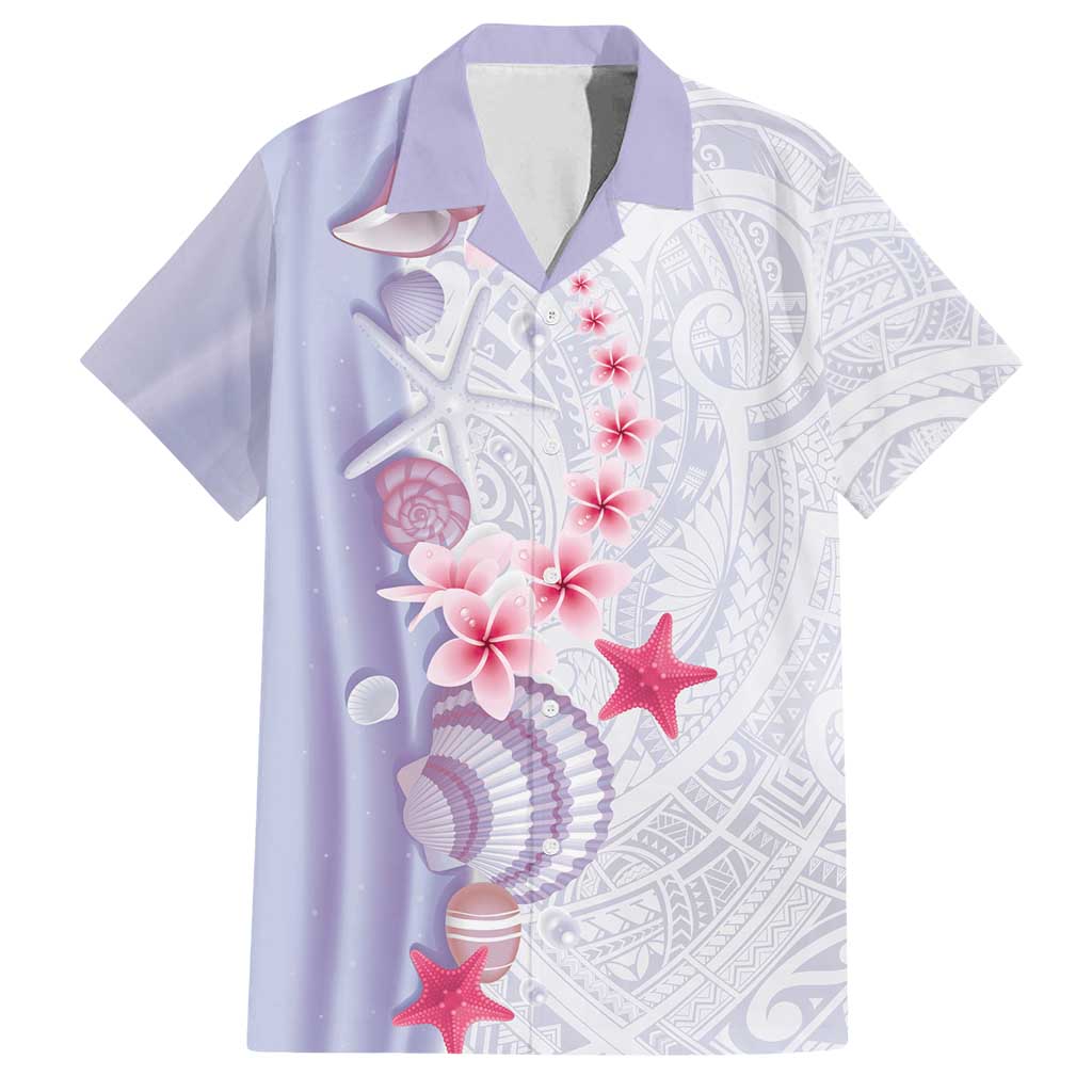 Purple Plumeria Sea Shell Family Matching Tank Maxi Dress and Hawaiian Shirt Starfish Polynesian Pattern - Polynesian Pride