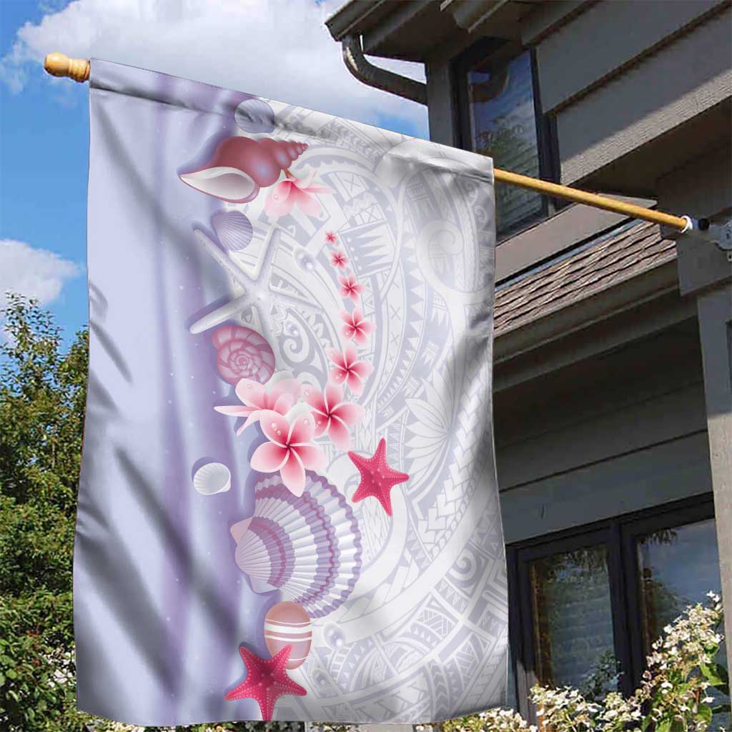 Purple Plumeria Sea Shell Garden Flag Starfish Polynesian Pattern - Polynesian Pride