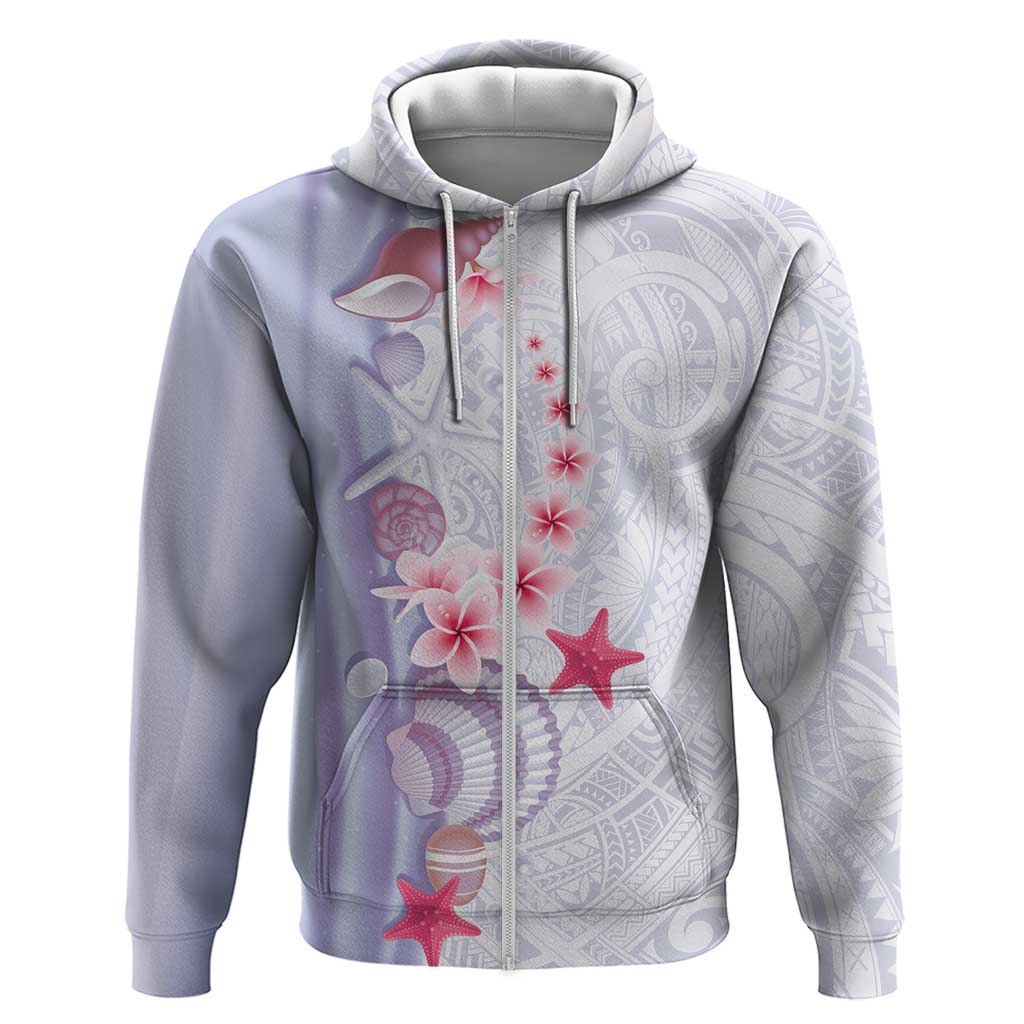 Purple Plumeria Sea Shell Hoodie Starfish Polynesian Pattern LT01 Zip Hoodie Purple - Polynesian Pride