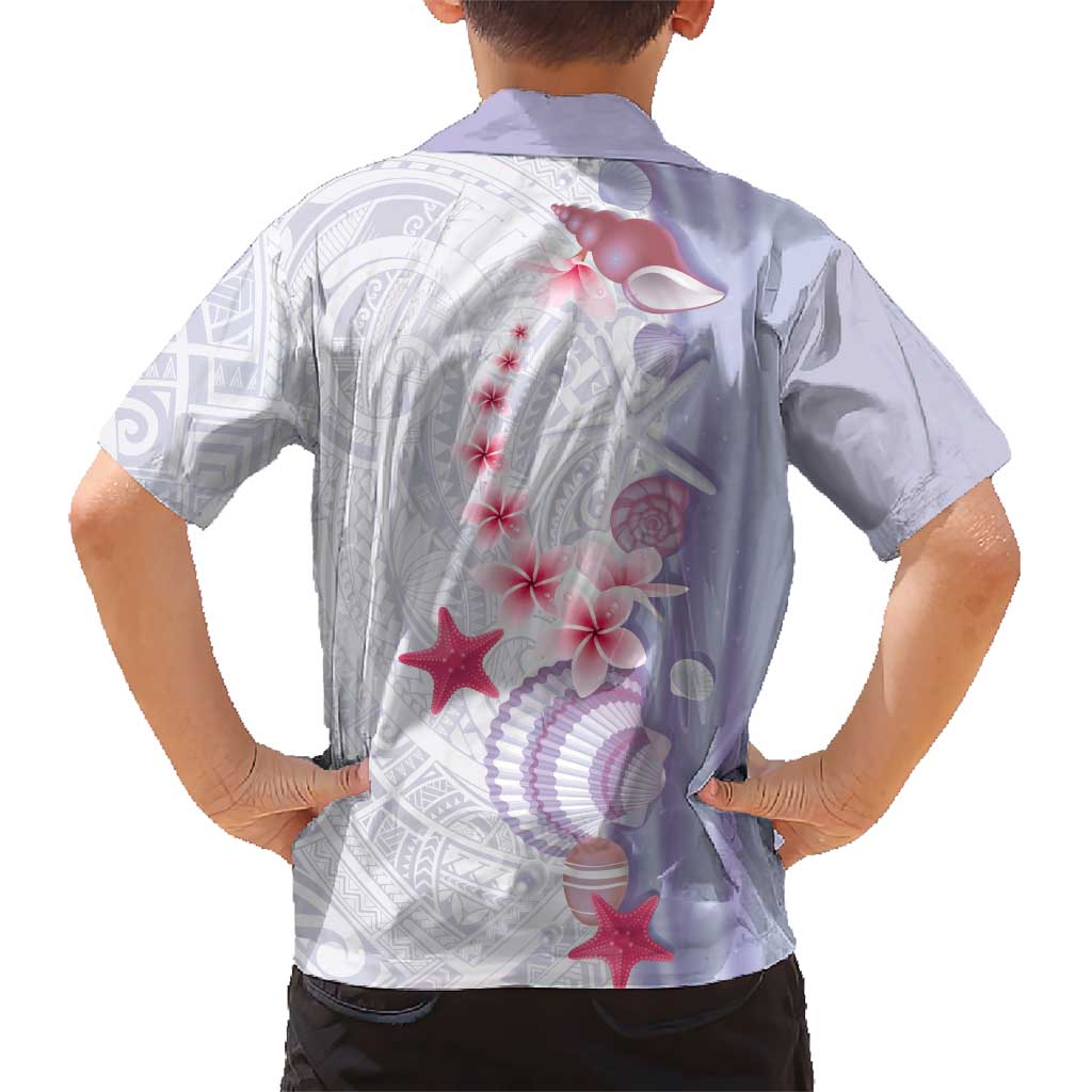 Purple Plumeria Sea Shell Kid Hawaiian Shirt Starfish Polynesian Pattern - Polynesian Pride