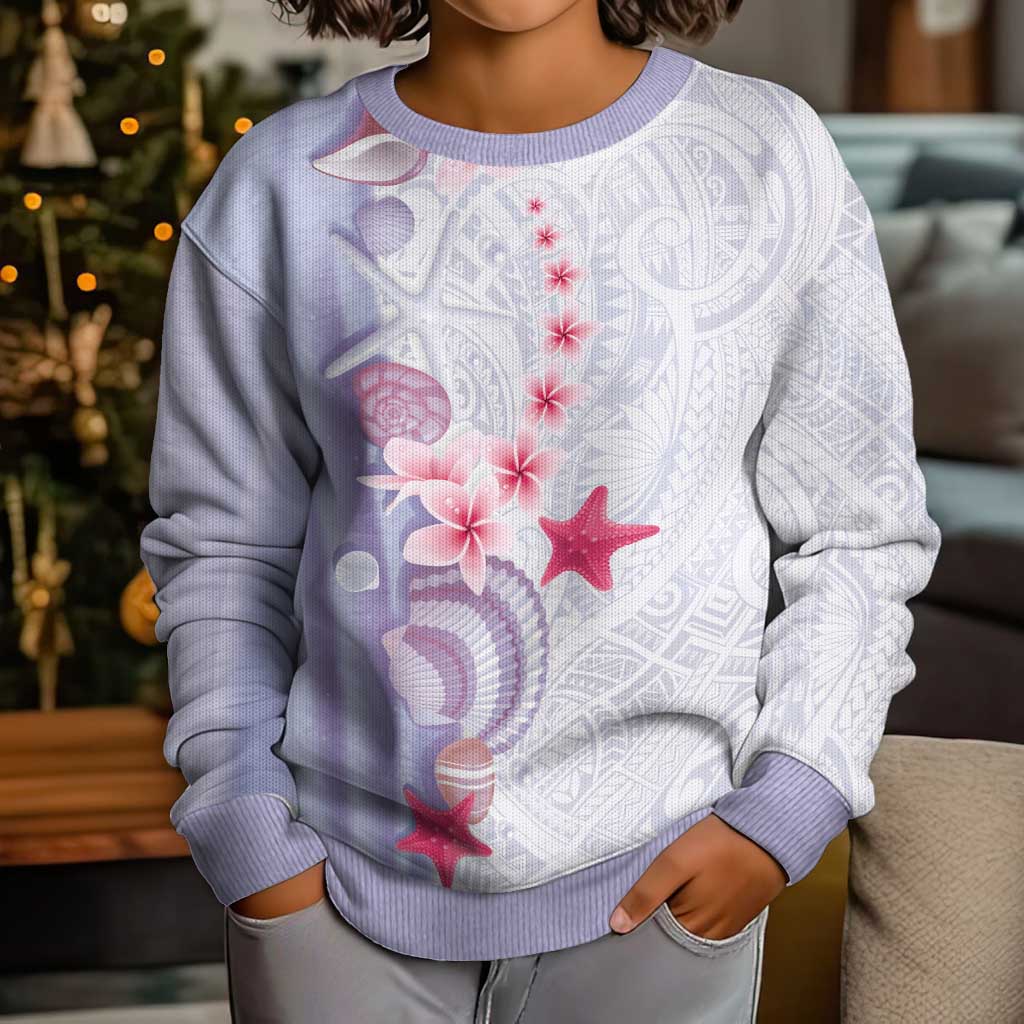 Purple Plumeria Sea Shell Kid Ugly Christmas Sweater Starfish Polynesian Pattern LT01 - Polynesian Pride