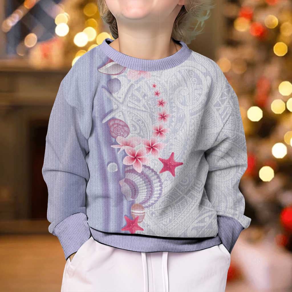 Purple Plumeria Sea Shell Kid Ugly Christmas Sweater Starfish Polynesian Pattern LT01 - Polynesian Pride