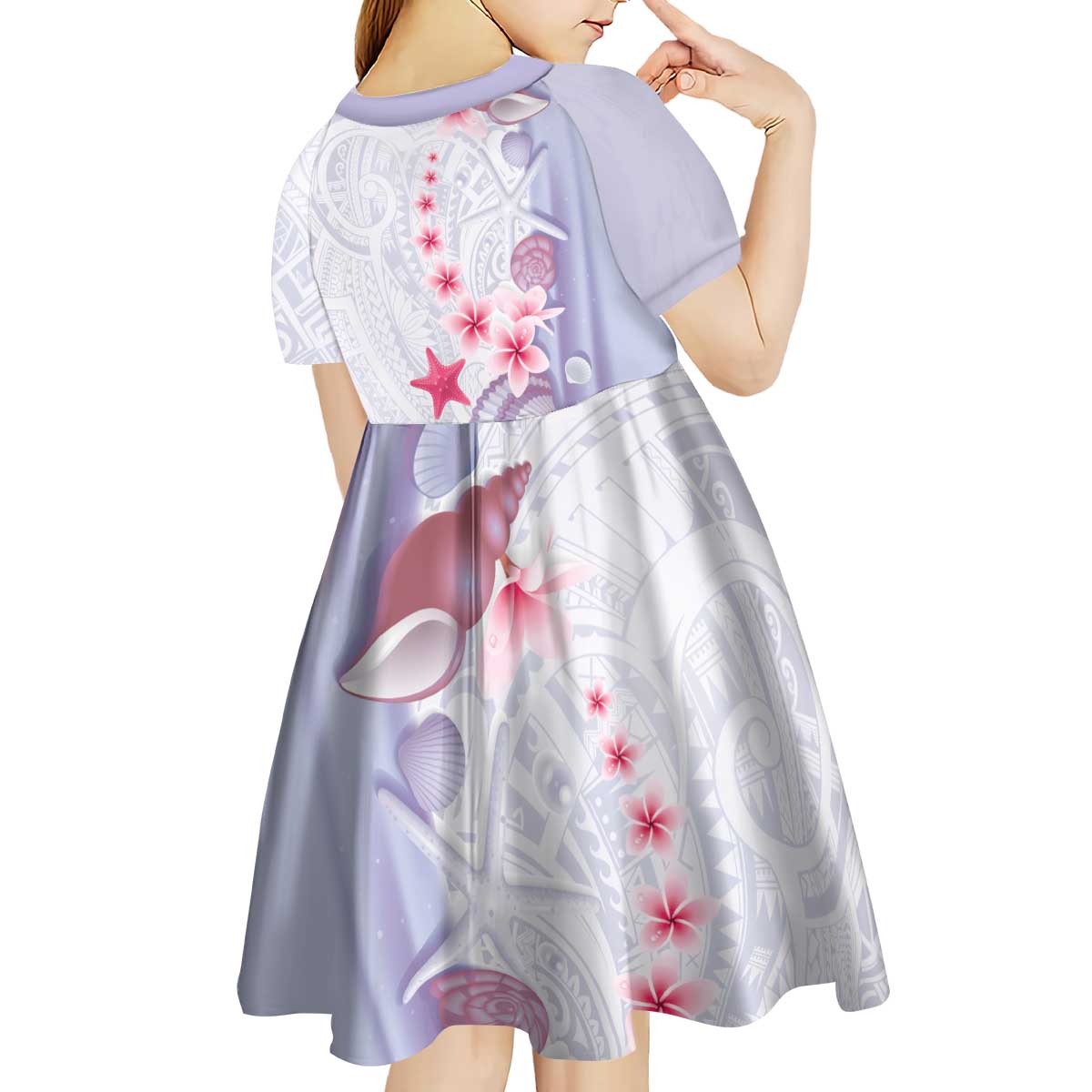 Purple Plumeria Sea Shell Kid Short Sleeve Dress Starfish Polynesian Pattern LT01 - Polynesian Pride