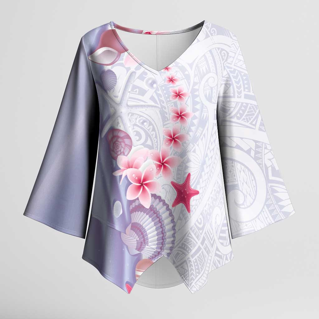 Purple Plumeria Sea Shell Kimono Sleeve Blouse Starfish Polynesian Pattern LT01 Female Purple - Polynesian Pride
