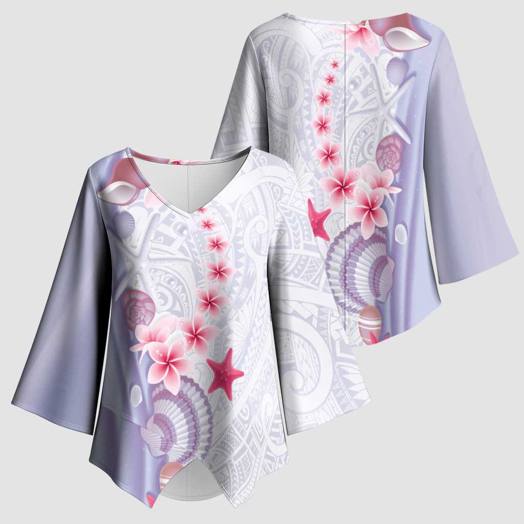 Purple Plumeria Sea Shell Kimono Sleeve Blouse Starfish Polynesian Pattern LT01 - Polynesian Pride