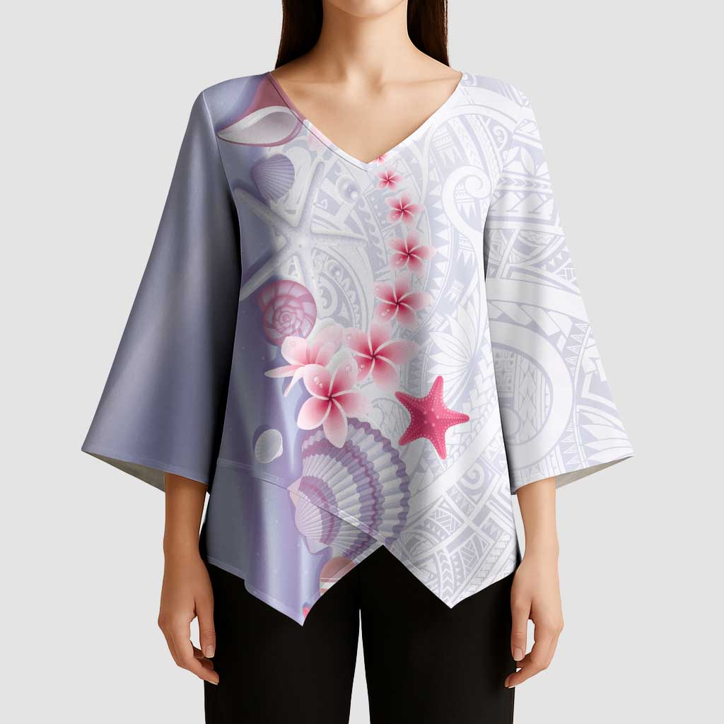 Purple Plumeria Sea Shell Kimono Sleeve Blouse Starfish Polynesian Pattern LT01 - Polynesian Pride
