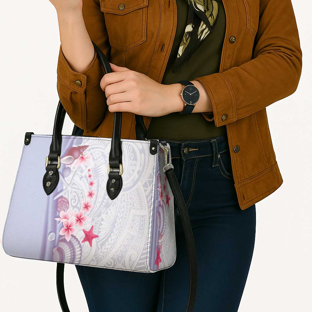 Purple Plumeria Sea Shell Leather Bag Starfish Polynesian Pattern - Polynesian Pride