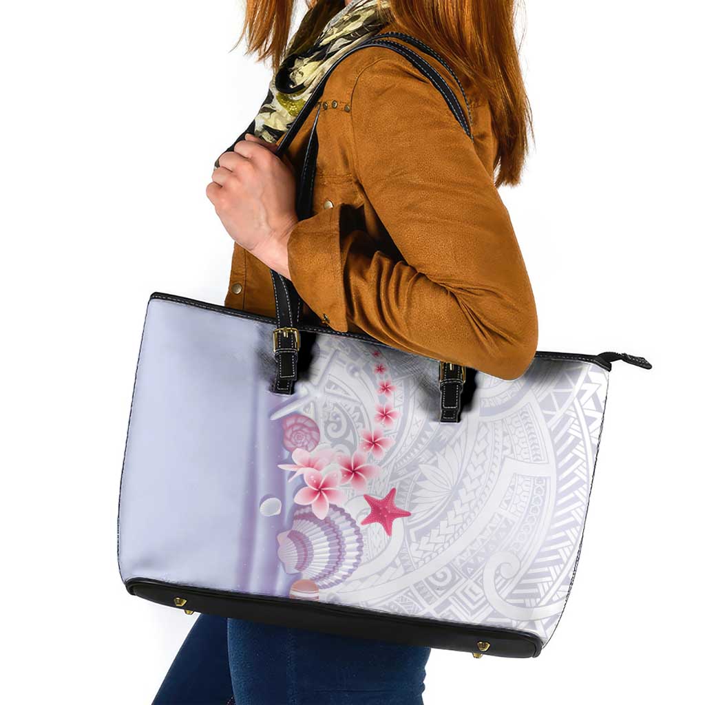 Purple Plumeria Sea Shell Leather Tote Bag Starfish Polynesian Pattern LT01 Purple - Polynesian Pride