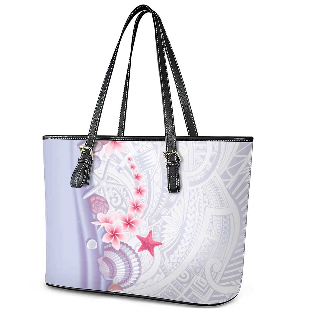 Purple Plumeria Sea Shell Leather Tote Bag Starfish Polynesian Pattern LT01 - Polynesian Pride