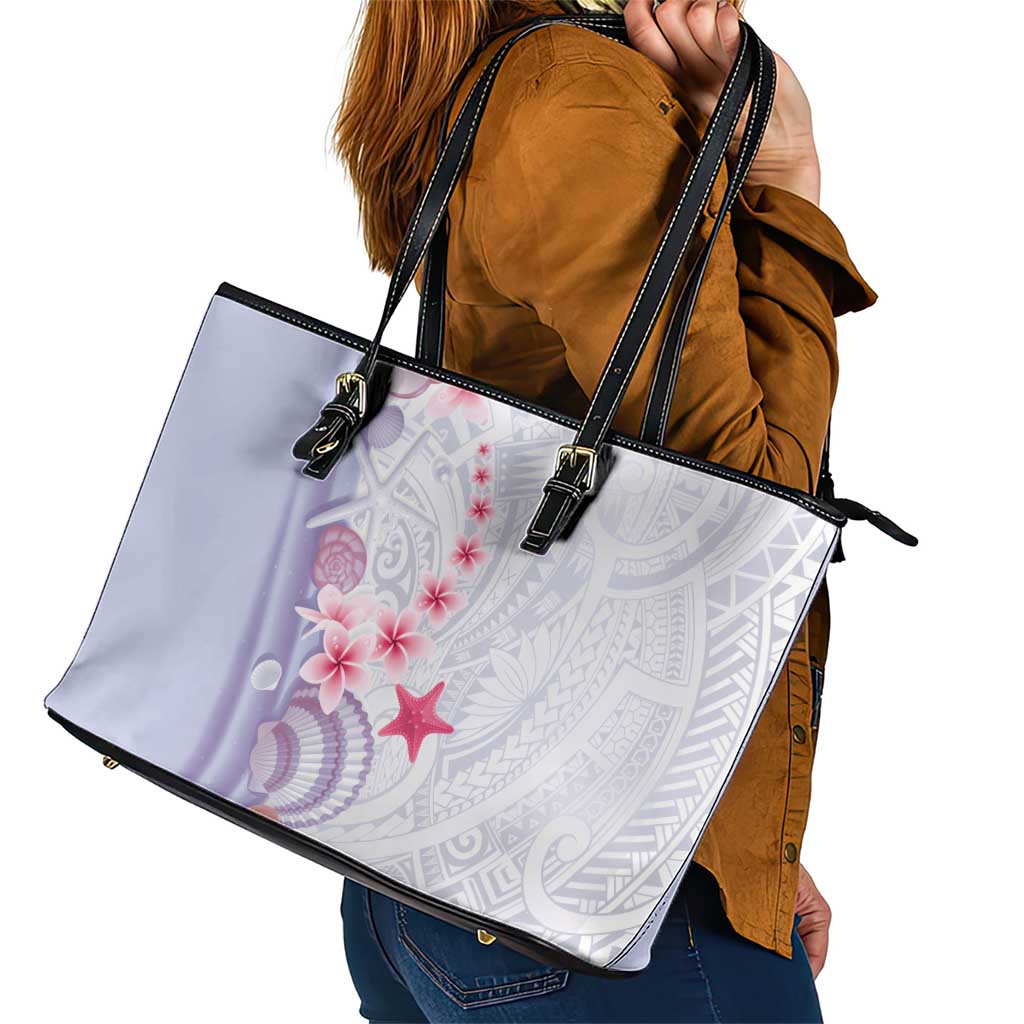 Purple Plumeria Sea Shell Leather Tote Bag Starfish Polynesian Pattern LT01 - Polynesian Pride