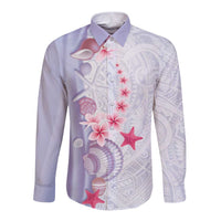 Purple Plumeria Sea Shell Long Sleeve Button Shirt Starfish Polynesian Pattern LT01 Unisex Purple - Polynesian Pride