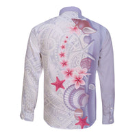 Purple Plumeria Sea Shell Long Sleeve Button Shirt Starfish Polynesian Pattern LT01 - Polynesian Pride