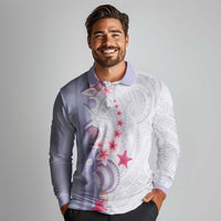 Purple Plumeria Sea Shell Long Sleeve Polo Shirt Starfish Polynesian Pattern LT01 - Polynesian Pride