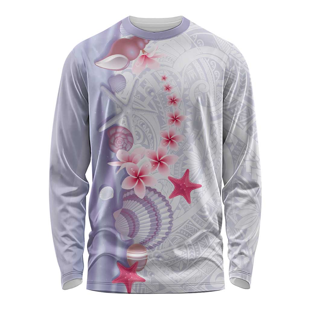Purple Plumeria Sea Shell Long Sleeve Shirt Starfish Polynesian Pattern LT01 Unisex Purple - Polynesian Pride