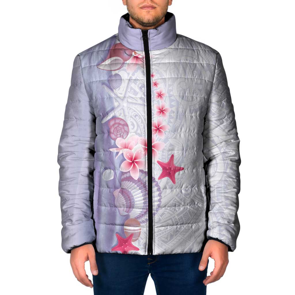 Purple Plumeria Sea Shell Padded Jacket Starfish Polynesian Pattern LT01 Men Purple - Polynesian Pride