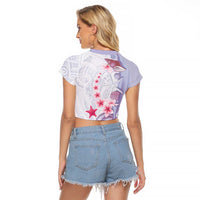 Purple Plumeria Sea Shell Raglan Cropped T Shirt Starfish Polynesian Pattern LT01 - Polynesian Pride