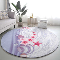 Purple Plumeria Sea Shell Round Carpet Starfish Polynesian Pattern - Polynesian Pride