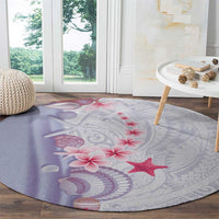Purple Plumeria Sea Shell Round Carpet Starfish Polynesian Pattern - Polynesian Pride
