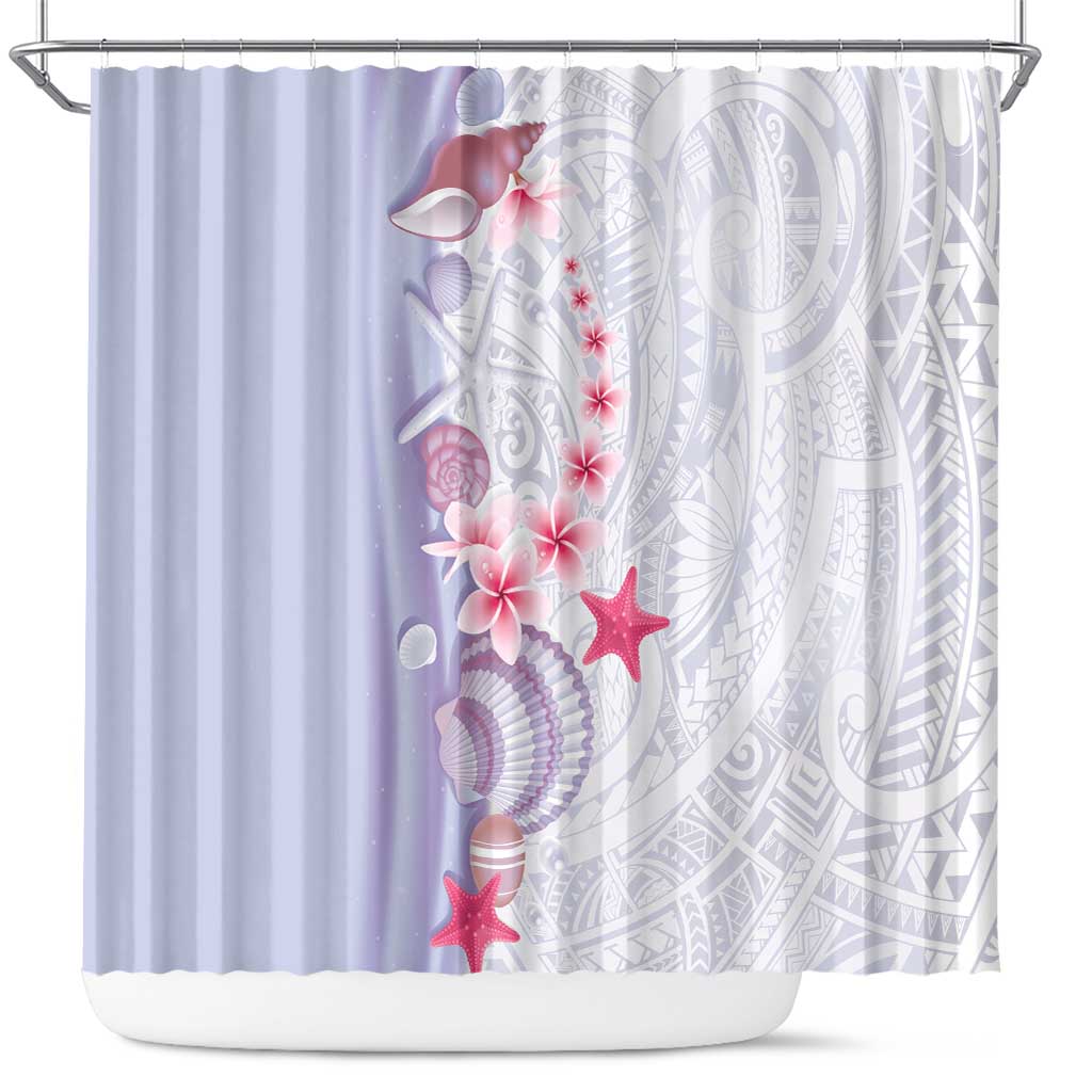 Purple Plumeria Sea Shell Shower Curtain Starfish Polynesian Pattern - Polynesian Pride