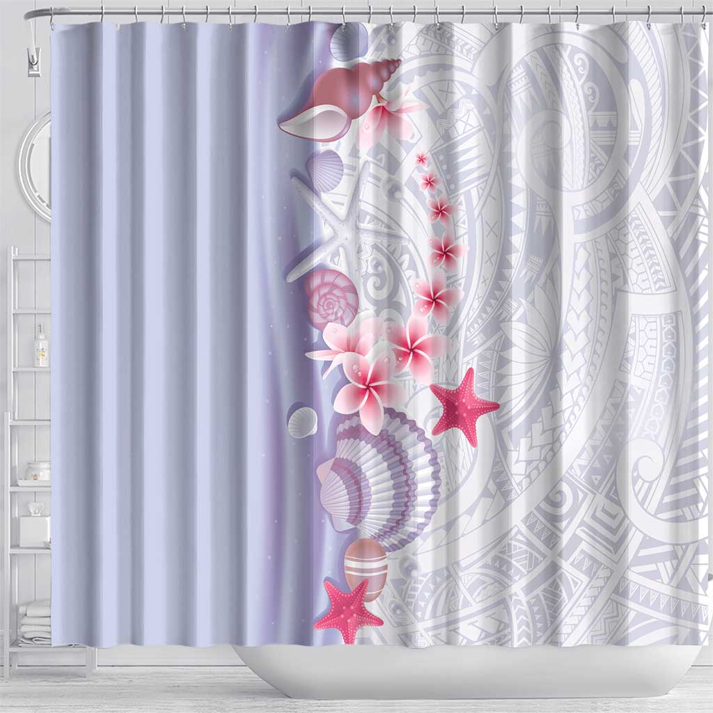 Purple Plumeria Sea Shell Shower Curtain Starfish Polynesian Pattern - Polynesian Pride