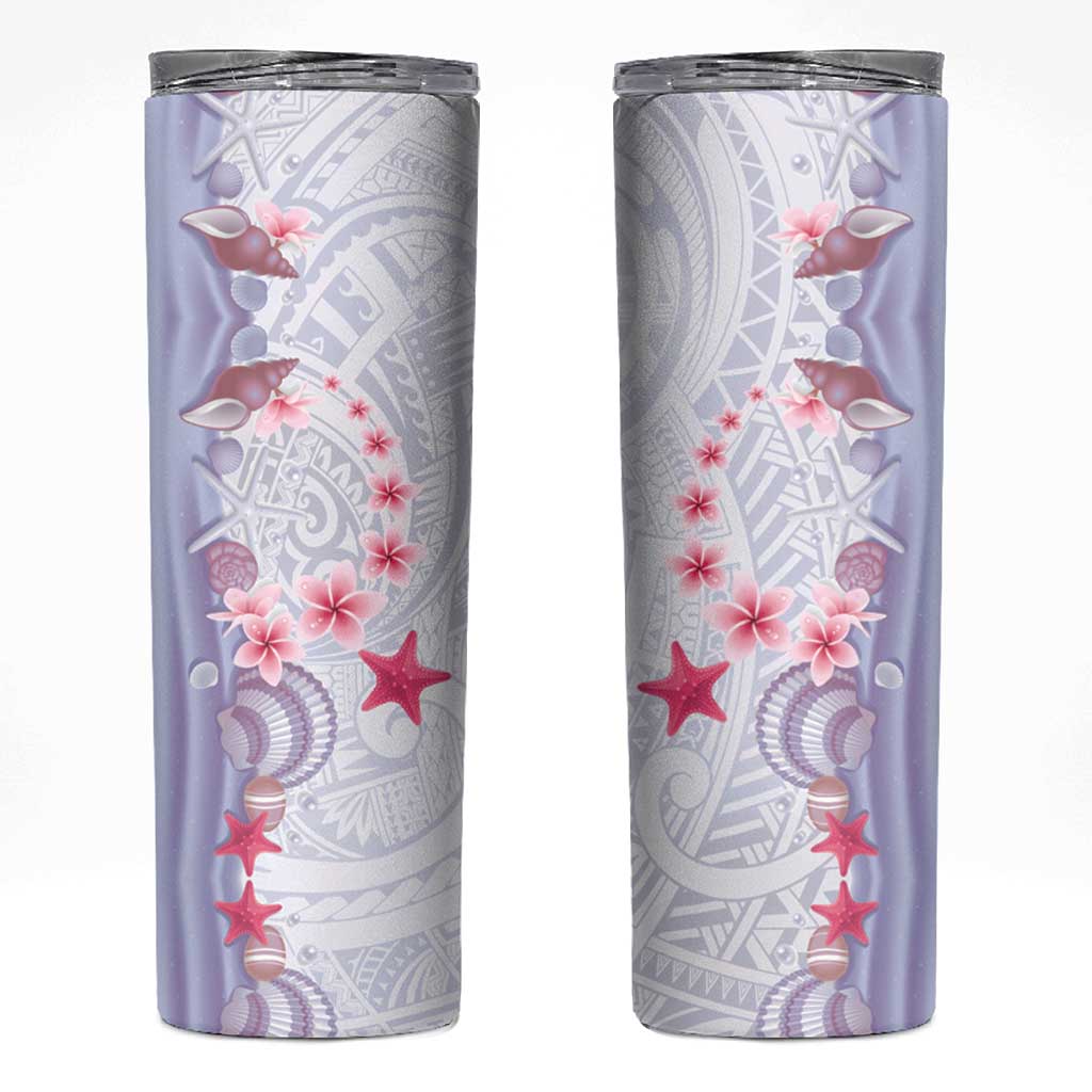 Purple Plumeria Sea Shell Skinny Tumbler Starfish Polynesian Pattern - Polynesian Pride