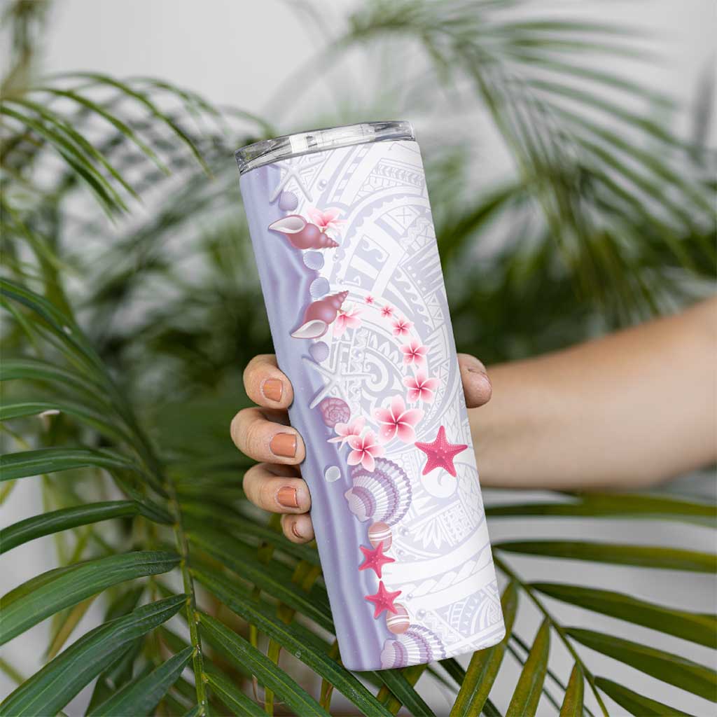 Purple Plumeria Sea Shell Skinny Tumbler Starfish Polynesian Pattern - Polynesian Pride