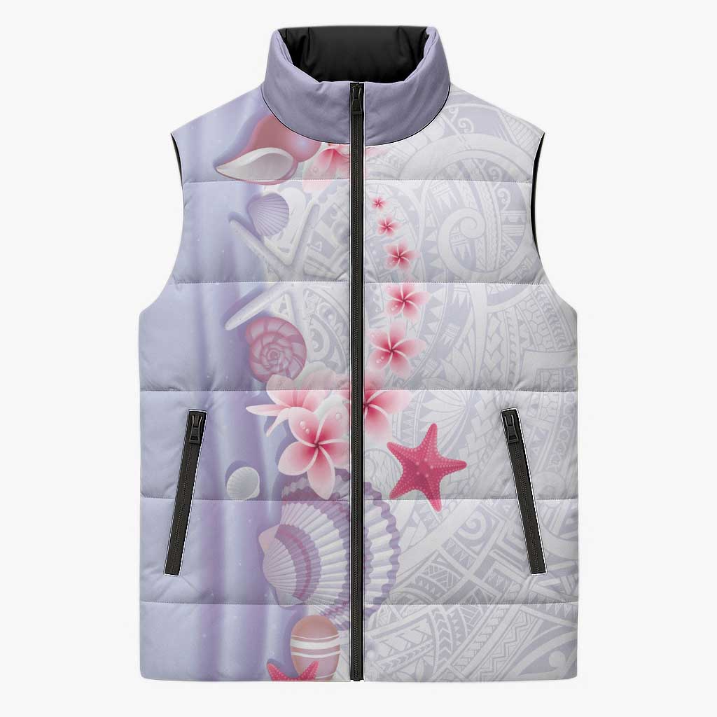Purple Plumeria Sea Shell Sleeveless Puffer Jacket Starfish Polynesian Pattern LT01 Unisex Purple - Polynesian Pride