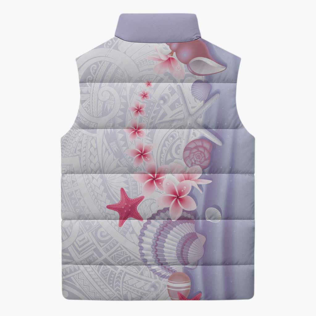 Purple Plumeria Sea Shell Sleeveless Puffer Jacket Starfish Polynesian Pattern LT01 - Polynesian Pride