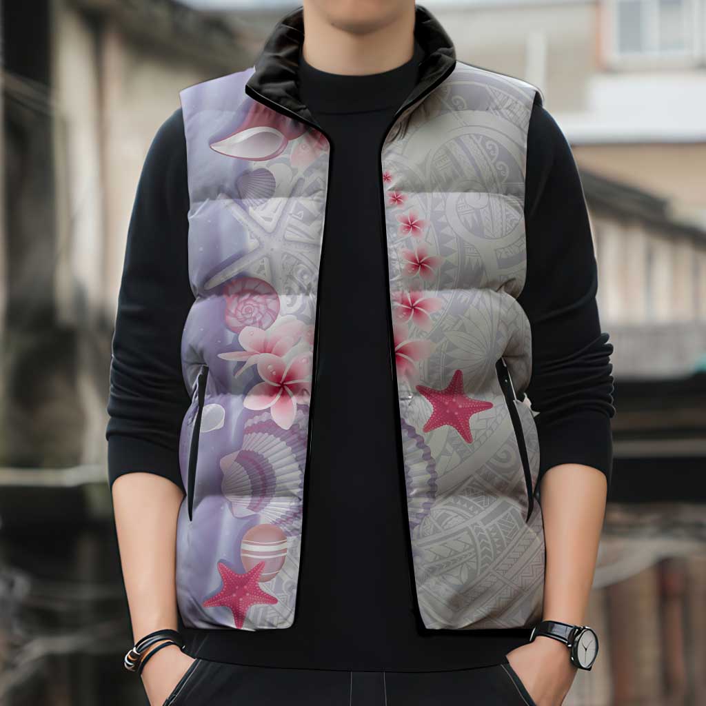 Purple Plumeria Sea Shell Sleeveless Puffer Jacket Starfish Polynesian Pattern LT01 - Polynesian Pride