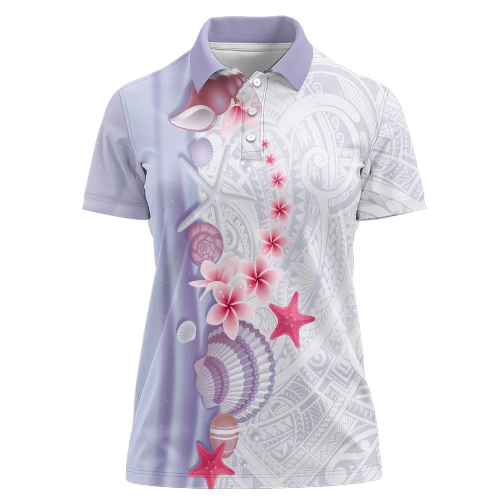 Purple Plumeria Sea Shell Women Polo Shirt Starfish Polynesian Pattern - Polynesian Pride