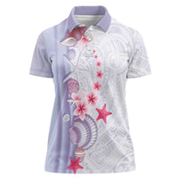Purple Plumeria Sea Shell Women Polo Shirt Starfish Polynesian Pattern - Polynesian Pride
