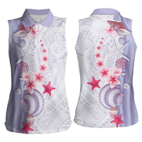 Purple Plumeria Sea Shell Women Sleeveless Polo Shirt Starfish Polynesian Pattern LT01 - Polynesian Pride