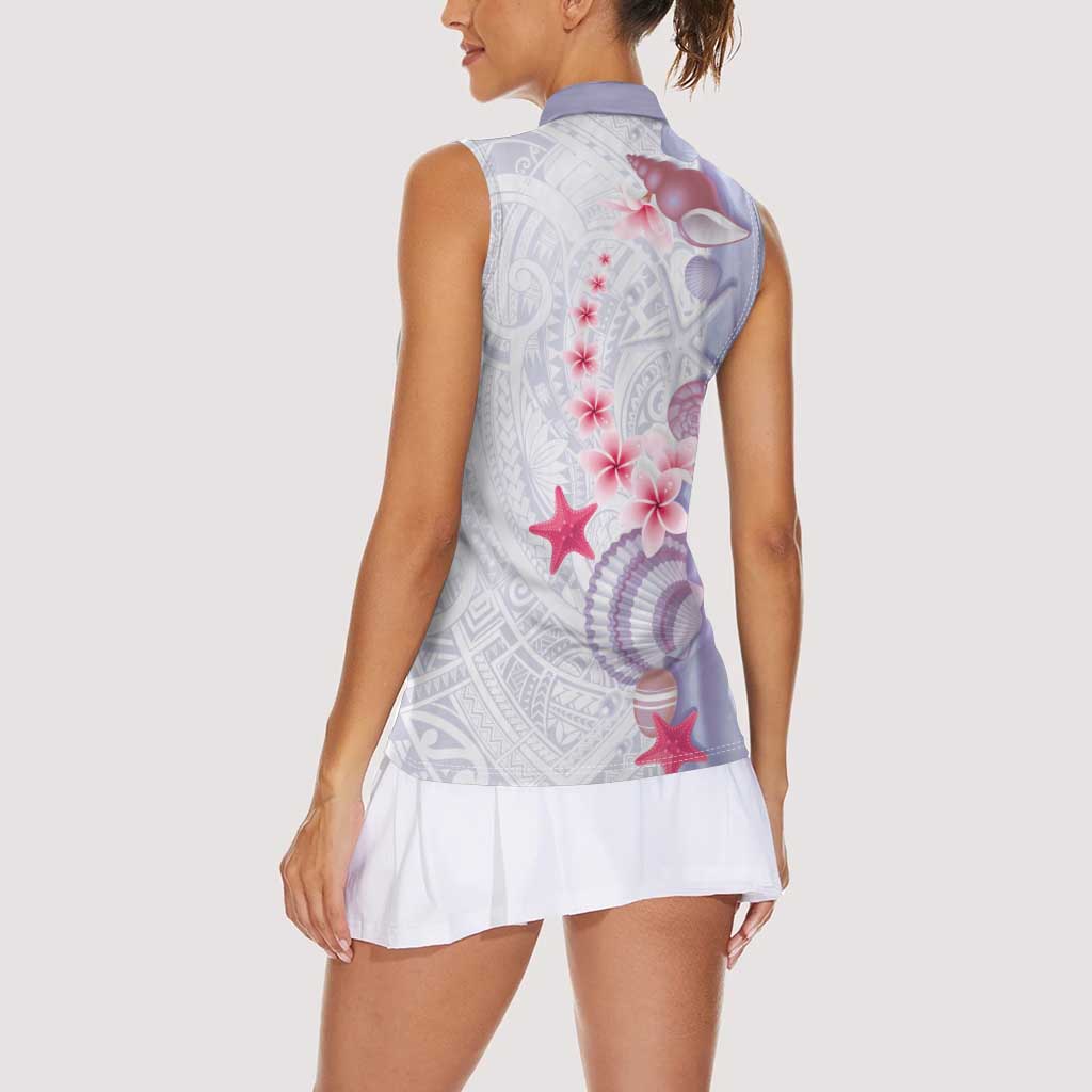 Purple Plumeria Sea Shell Women Sleeveless Polo Shirt Starfish Polynesian Pattern LT01 - Polynesian Pride